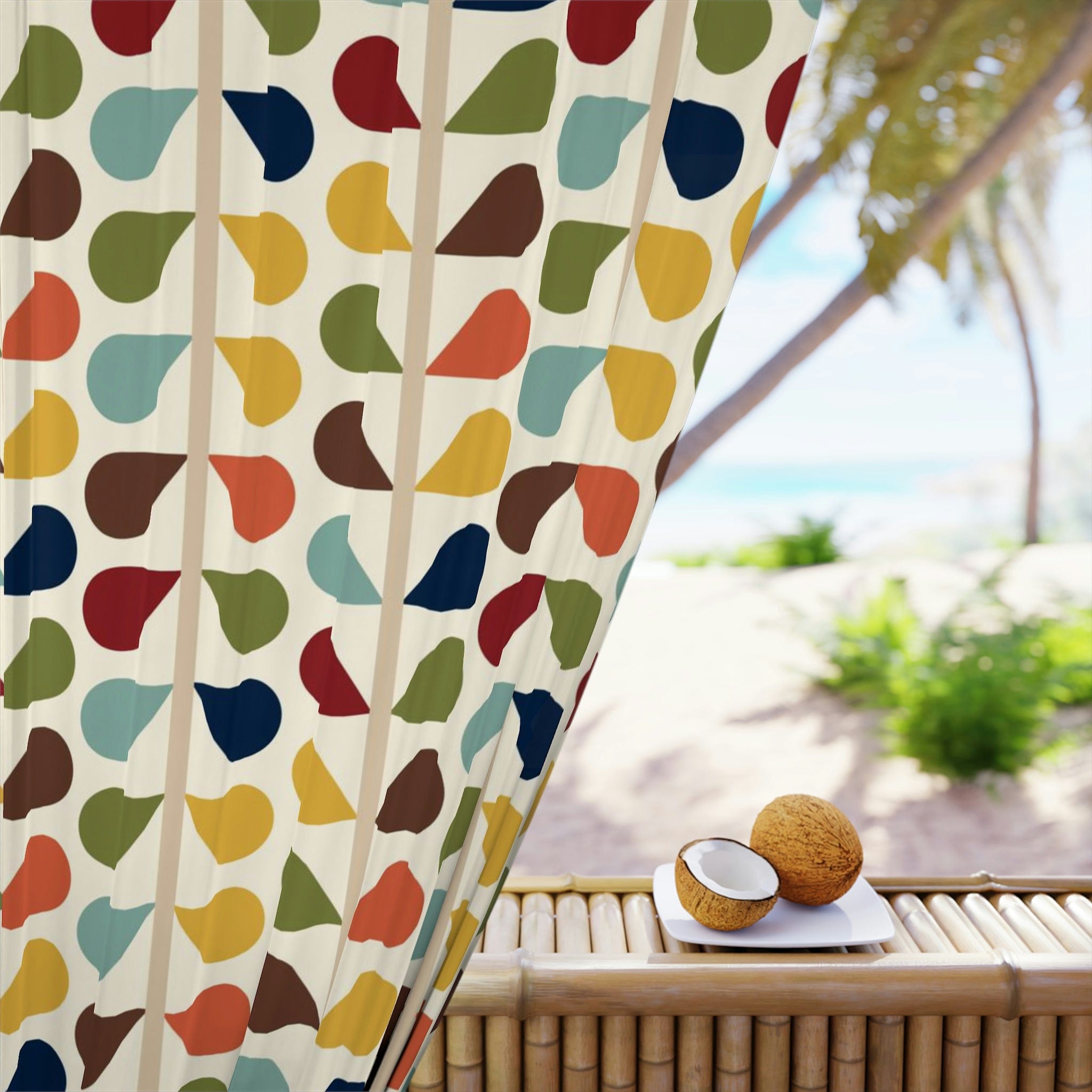 Modern Danish, Scandinavian Flower Design, Minimalist, Mid Century Modern Custom Curtains, Green, Yellow, Orange, Aqua Blue, Retro Mod Home Decor Blackout / 50" × 84"