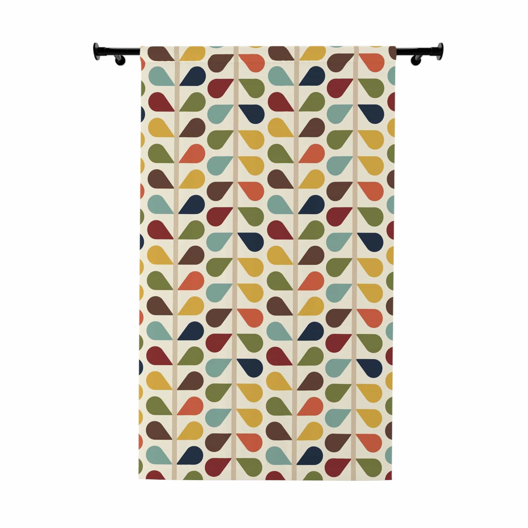 Modern Danish, Scandinavian Flower Design, Minimalist, Mid Century Modern Custom Curtains, Green, Yellow, Orange, Aqua Blue, Retro Mod Home Decor Blackout / 50" × 84"