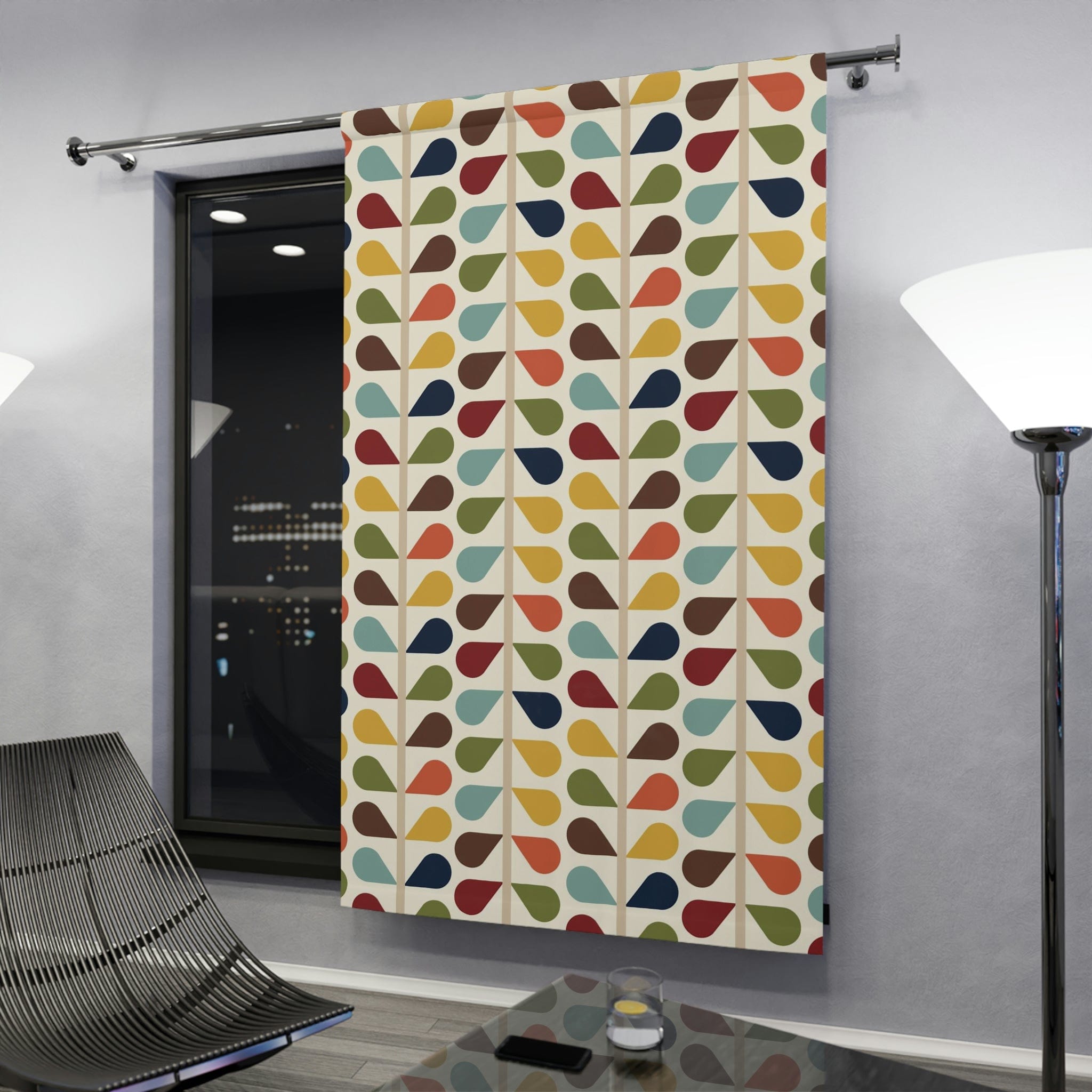 Modern Danish, Scandinavian Flower Design, Minimalist, Mid Century Modern Custom Curtains, Green, Yellow, Orange, Aqua Blue, Retro Mod Home Decor Blackout / 50" × 84"