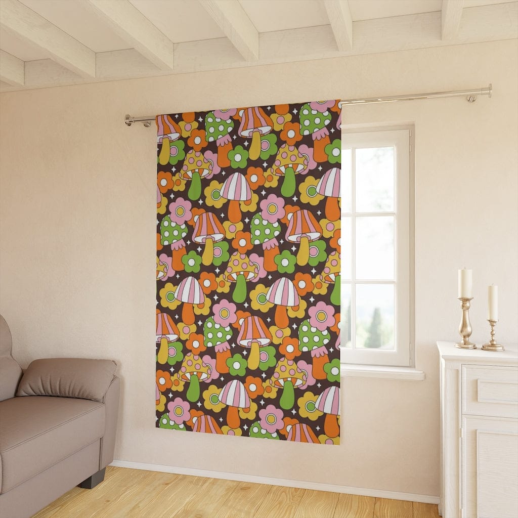 Mushroom Decor, Pink, Brown, Orange, Green, Funky Groovy, Mid Mod Window Curtains Home Decor Blackout / 50" × 84"