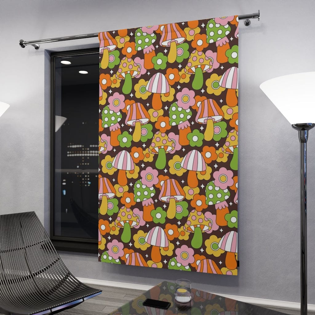 Mushroom Decor, Pink, Brown, Orange, Green, Funky Groovy, Mid Mod Window Curtains Home Decor Blackout / 50" × 84"