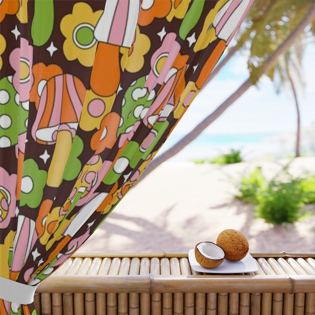 Mushroom Decor, Pink, Brown, Orange, Green, Funky Groovy, Mid Mod Window Curtains Home Decor Blackout / 50" × 84"