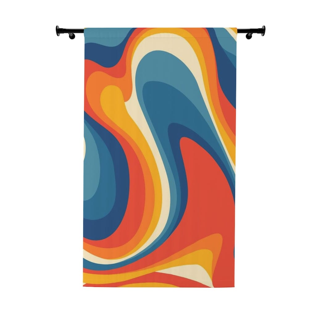 Retro 70s Curtains, Wavy, Psychedelic, Orange, Blue, Yellow Groovy Curtains, Y2K Home Decor Home Decor Blackout / 50" × 84"
