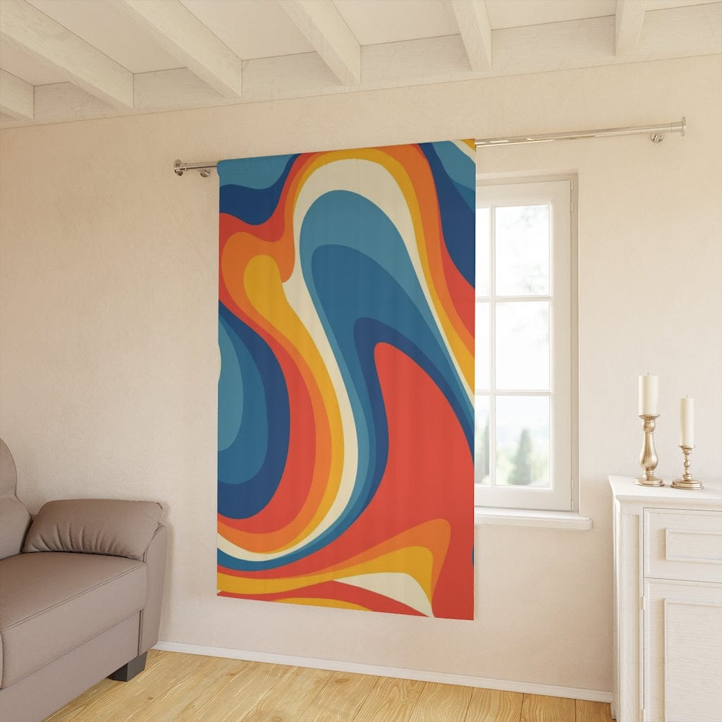 Retro 70s Curtains, Wavy, Psychedelic, Orange, Blue, Yellow Groovy Curtains, Y2K Home Decor Home Decor Blackout / 50" × 84"