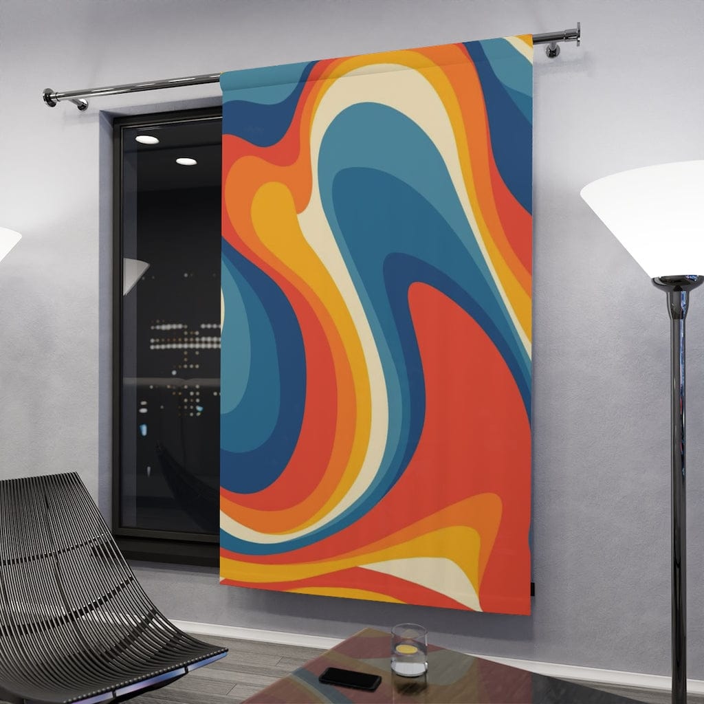 Retro 70s Curtains, Wavy, Psychedelic, Orange, Blue, Yellow Groovy Curtains, Y2K Home Decor Home Decor Blackout / 50" × 84"