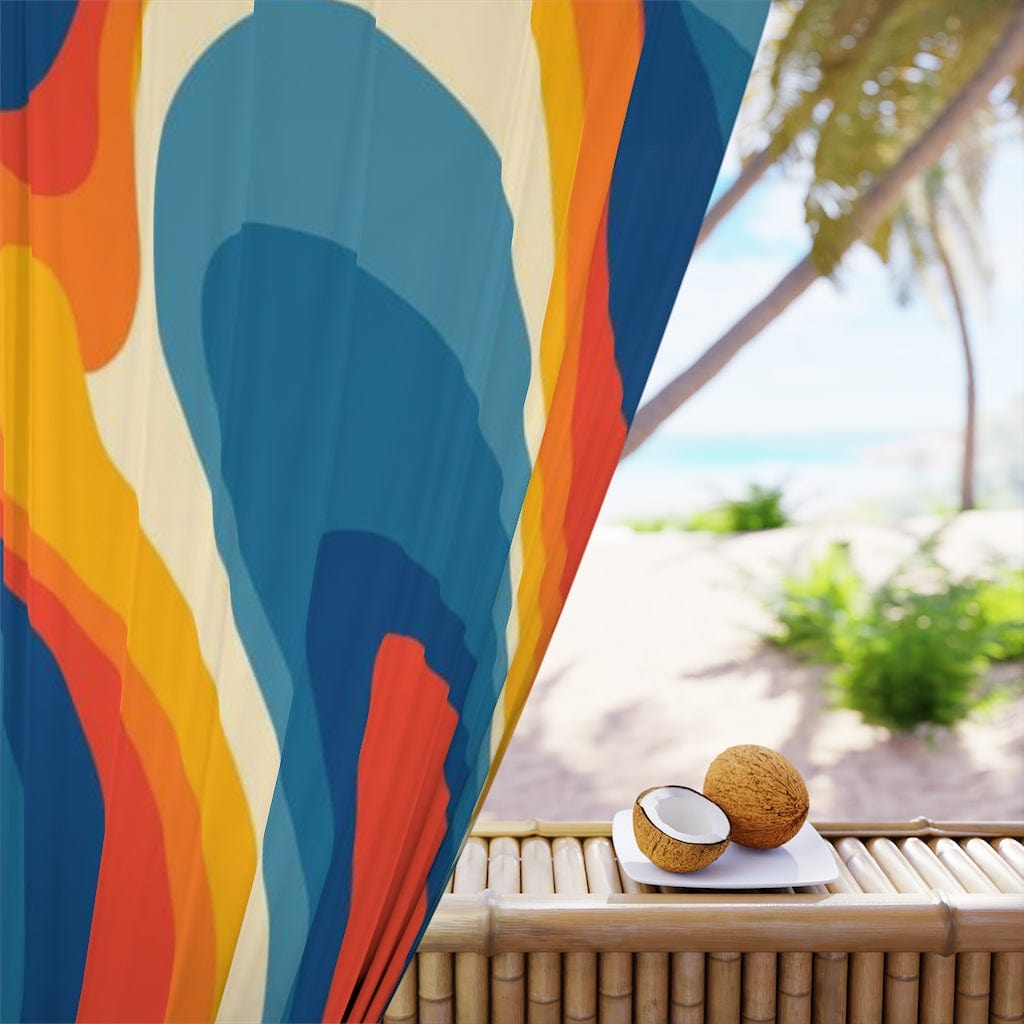 Retro 70s Curtains, Wavy, Psychedelic, Orange, Blue, Yellow Groovy Curtains, Y2K Home Decor Home Decor Blackout / 50" × 84"