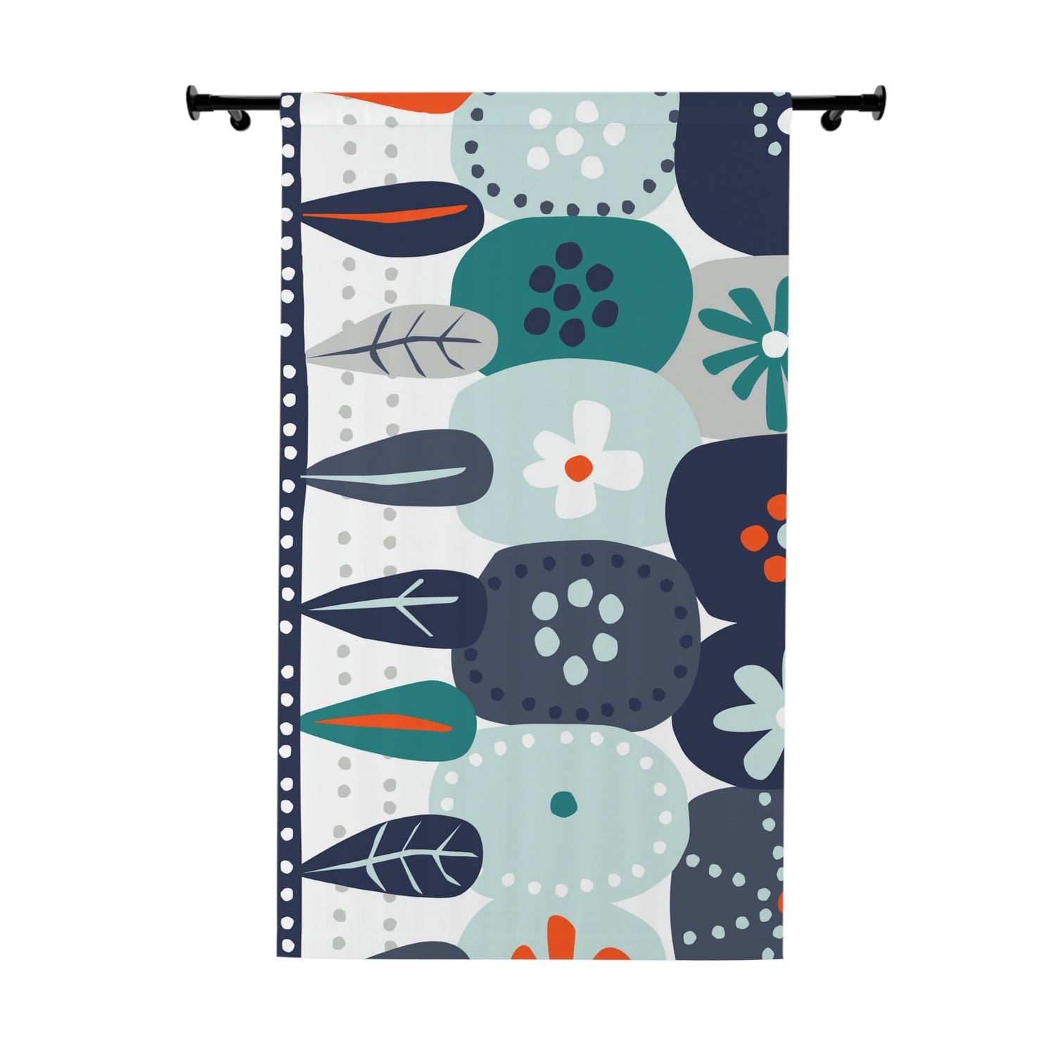 Scandinavian Modern Danish, Hygge Nordic, Mod Flower, Blue, Teal, Orange, Mist Blue, Geometric Flower, Mid Mod Window Curtains Home Decor Blackout / 50" × 84"