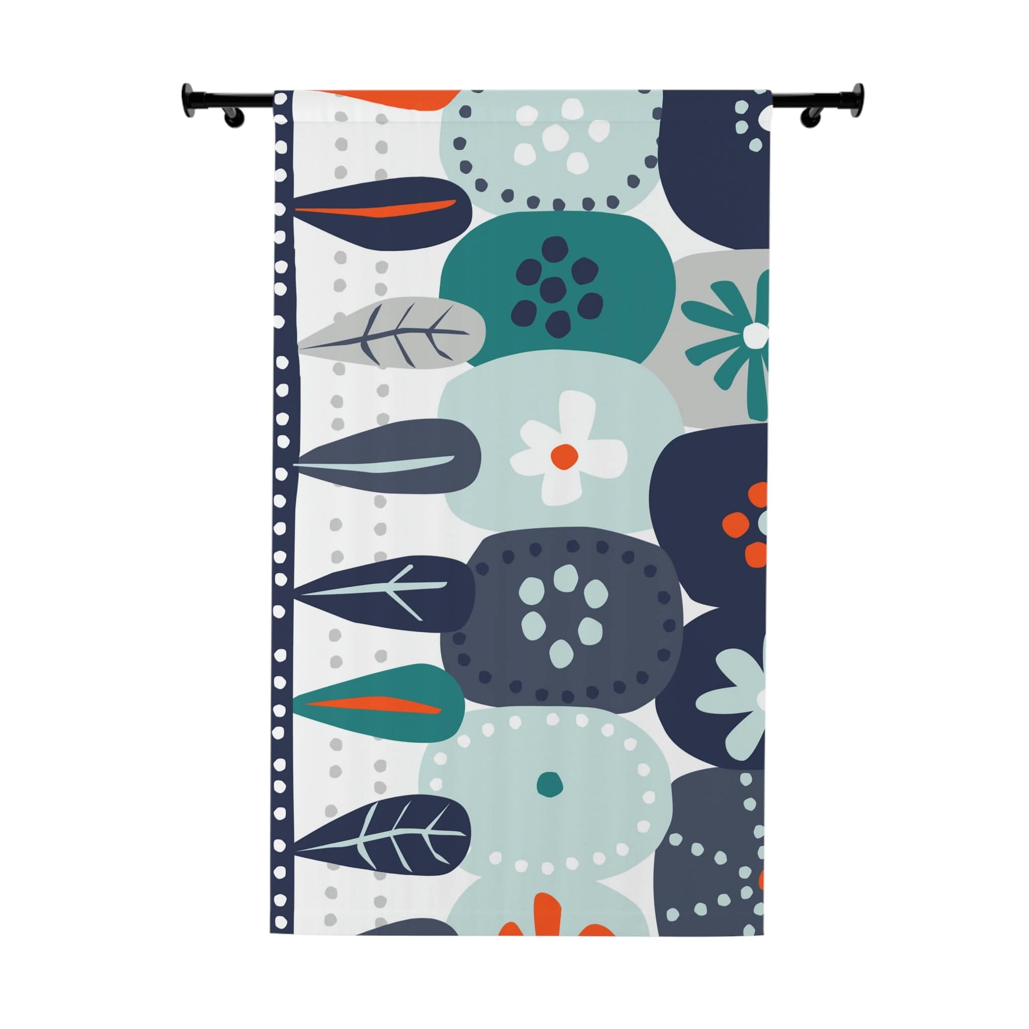 Scandinavian Modern Danish, Hygge Nordic, Mod Flower, Blue, Teal, Orange, Mist Blue, Geometric Flower, Mid Mod Window Curtains Home Decor Blackout / 50" × 84"