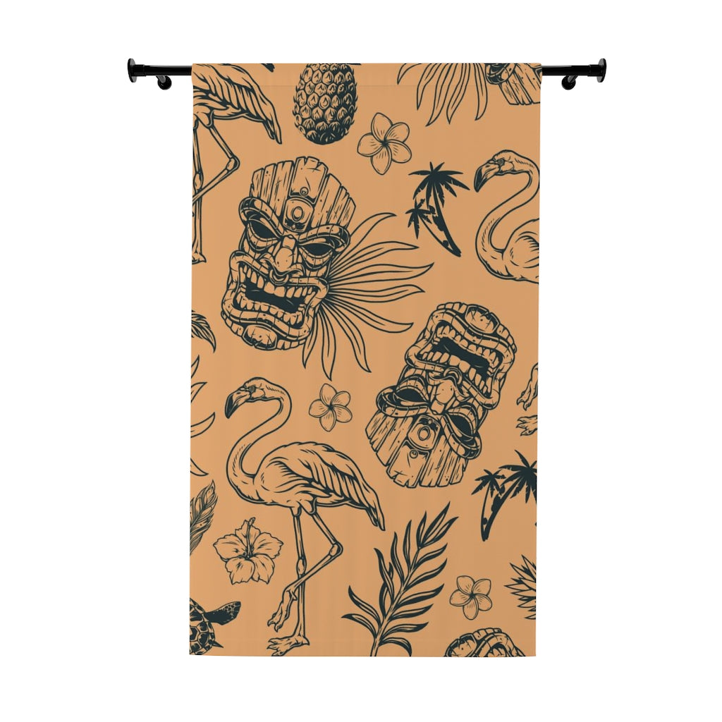 Tiki Home Decor Retro Curtains, Flamingo, Tropical Paradise, Soft Orange, Mid Mod Window Curtains (1 Piece) Home Decor Blackout / 50" × 84"
