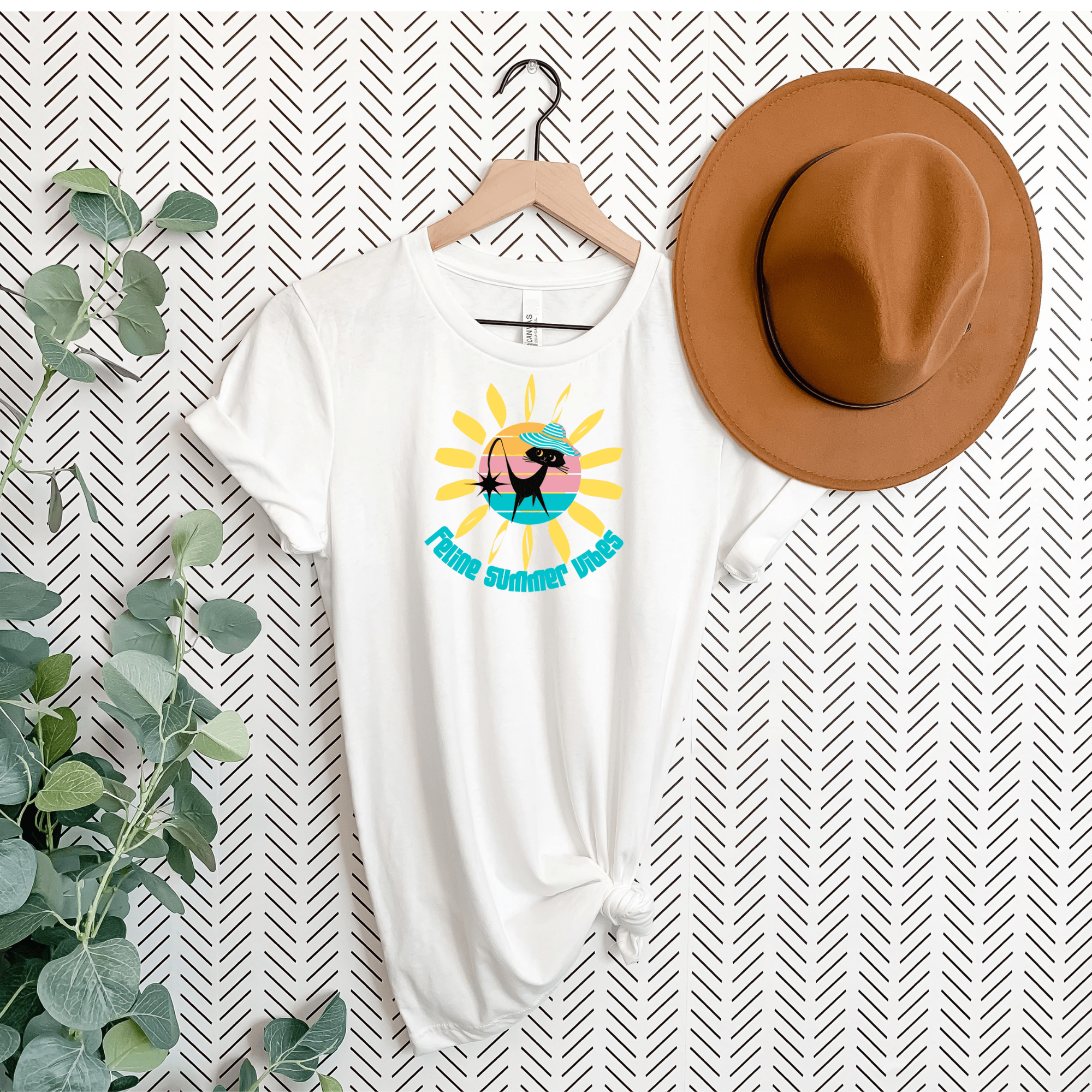 Cat Mod, Atomic Cat, Black Cat Lover, Retro Tee, Feline Summer Vibes, Mid Century Modern Funny T-Shirt Gift For Her T-Shirt