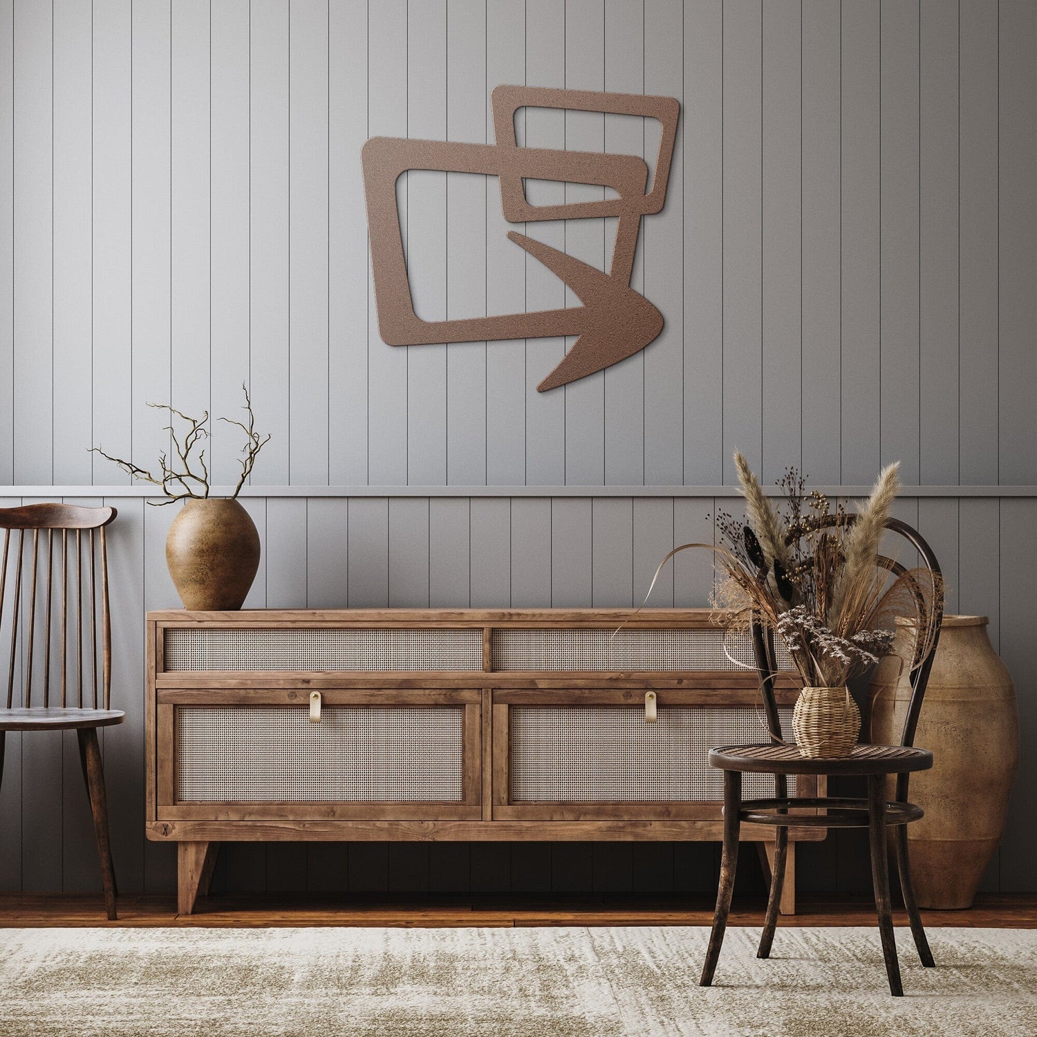Mid Mod Atomic Boomerang Geometric, Retro Mid Century Modern Metal Wall Art Wall Art Copper / 12 Inch