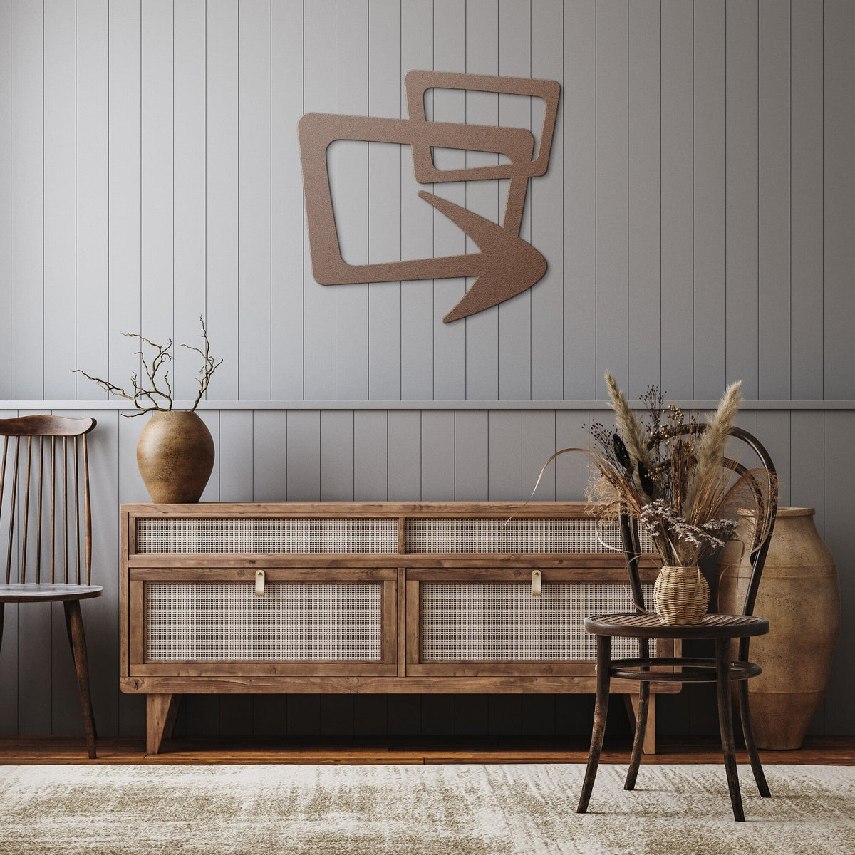 Mid Mod Atomic Boomerang Geometric, Retro Mid Century Modern Metal Wall Art Wall Art Copper / 12 Inch
