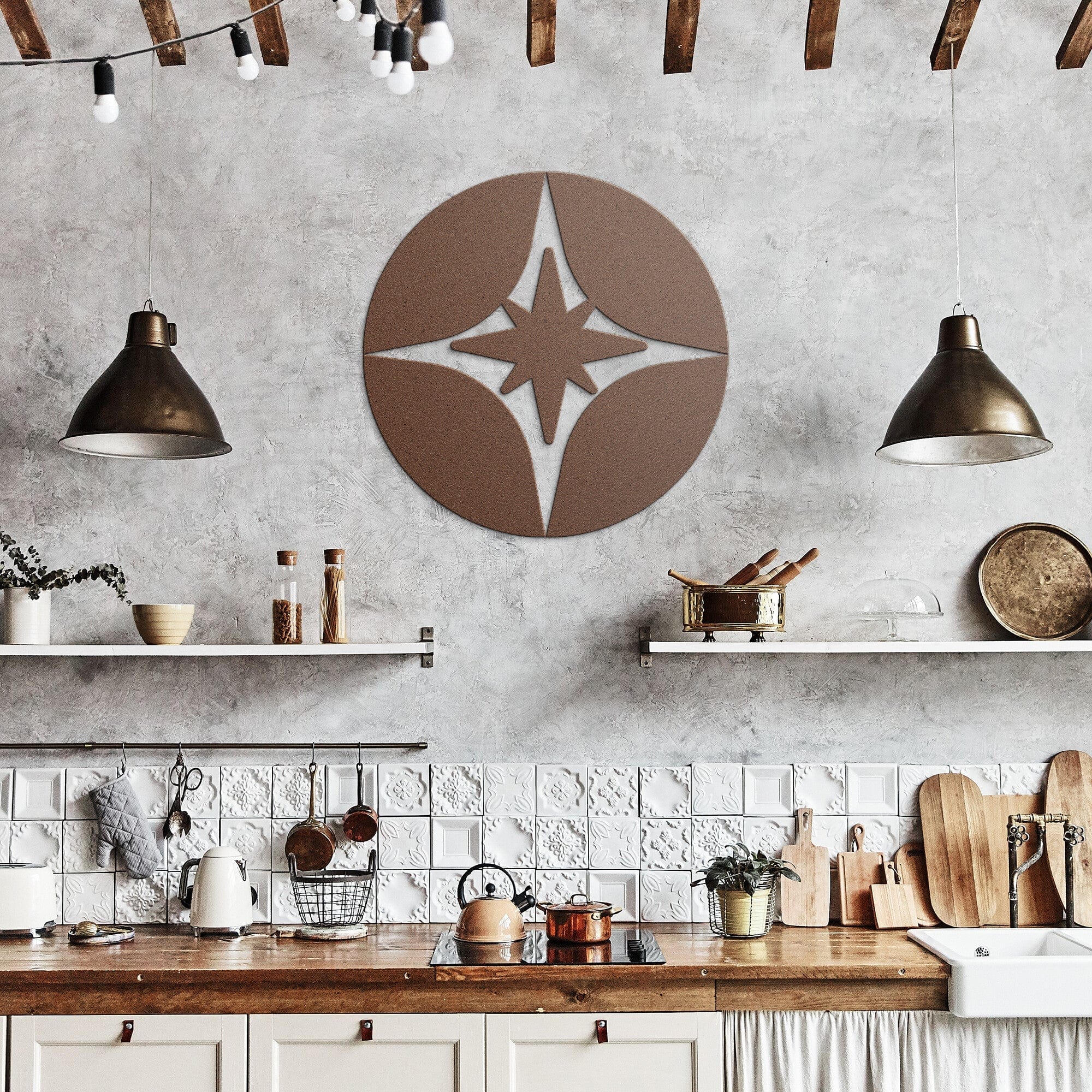 Geometric Starburst, Retro Metal Wall Art Wall Art Copper / 14 Inch