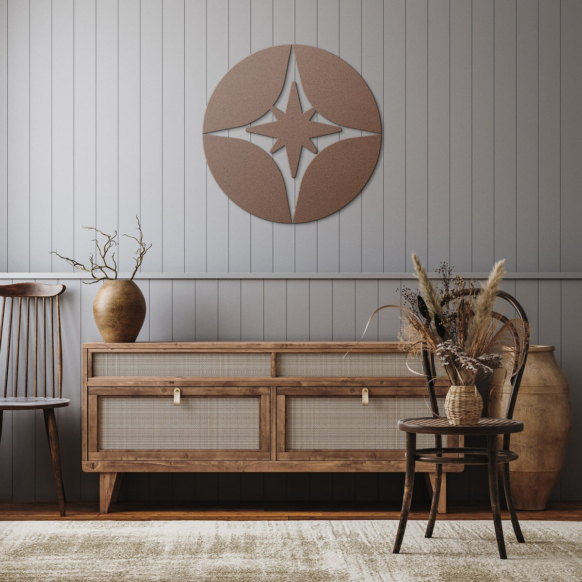 Geometric Starburst, Retro Metal Wall Art Wall Art Copper / 18 Inch