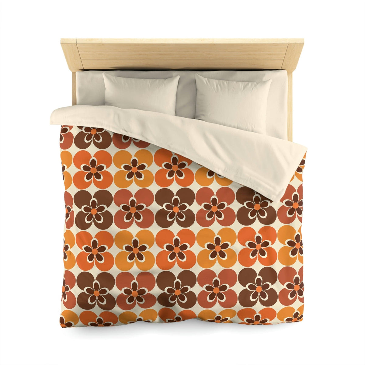 Flower Power Retro Bedding, Brown, Orange, Cream Groovy 70's Duvet Cover Home Decor