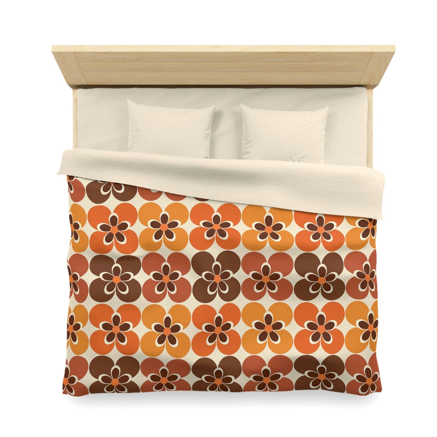 Flower Power Retro Bedding, Brown, Orange, Cream Groovy 70&