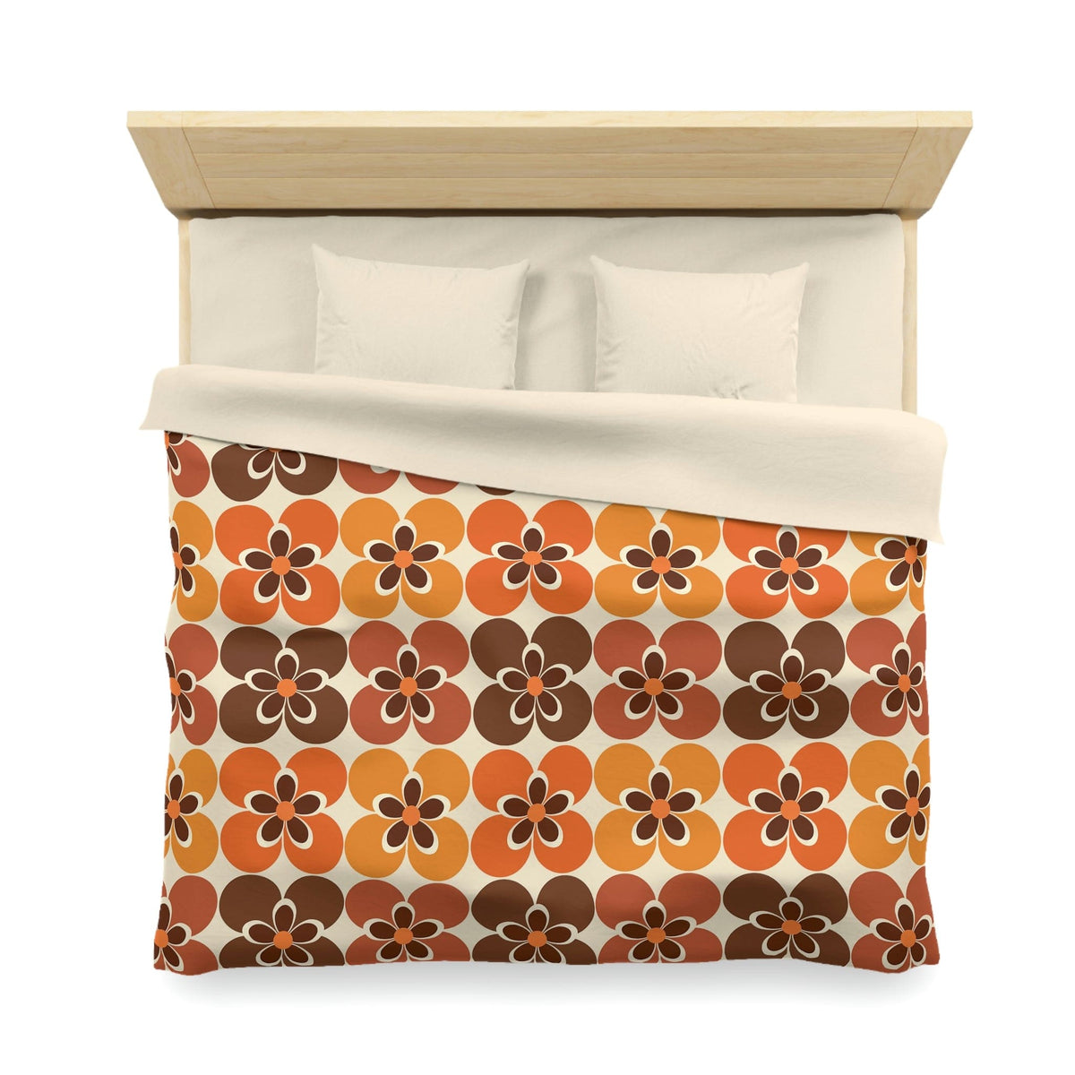 Flower Power Retro Bedding, Brown, Orange, Cream Groovy 70's Duvet Cover Home Decor