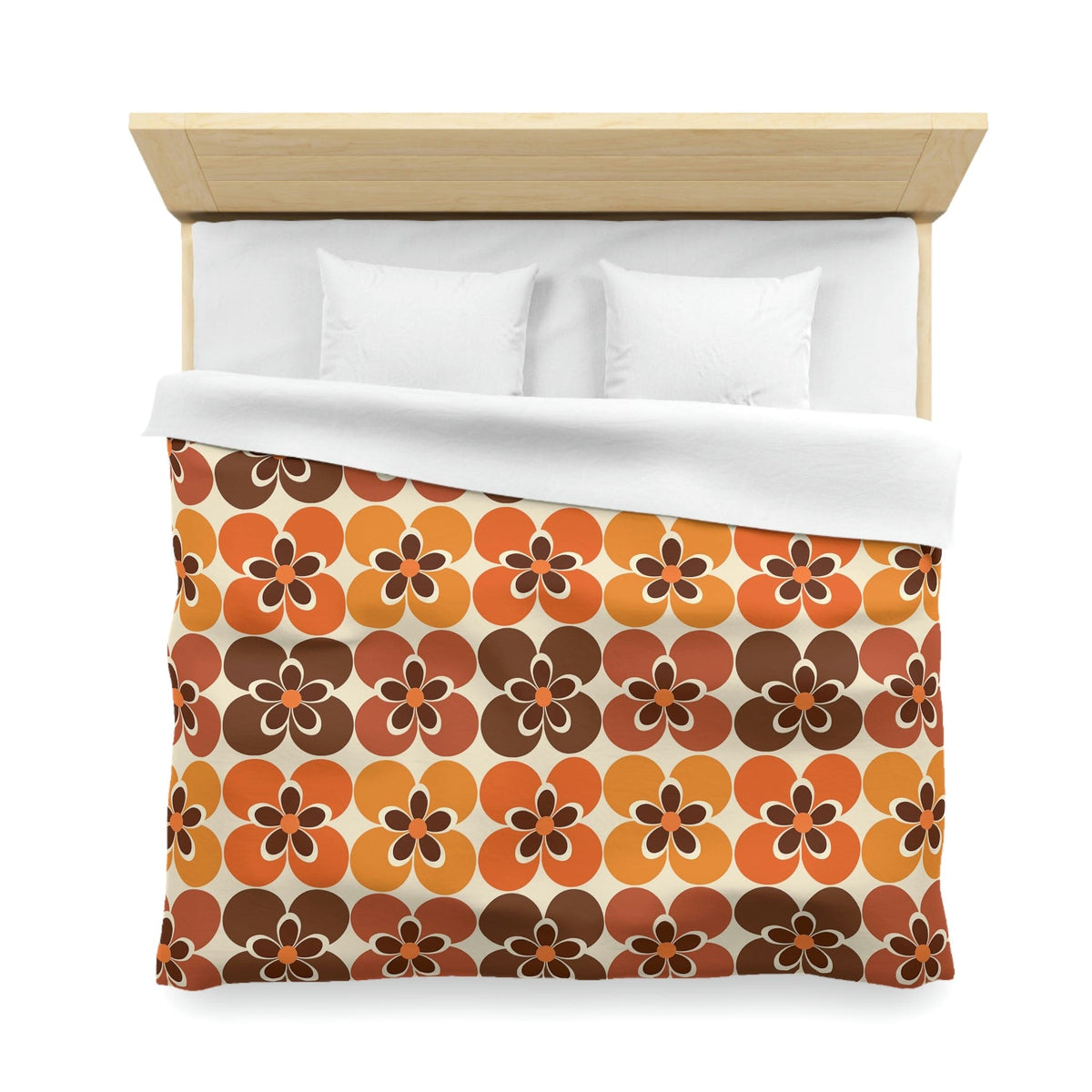 Flower Power Retro Bedding, Brown, Orange, Cream Groovy 70's Duvet Cover Home Decor