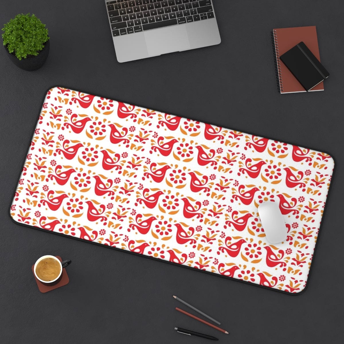 Folk Art, Scandi Red, Yellow Retro Collector Desk Mat Home Decor