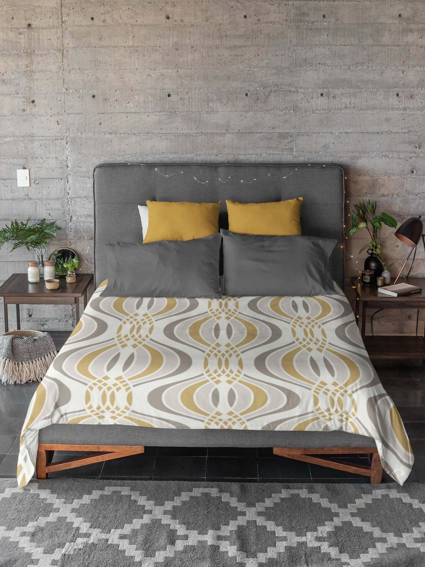 Gold and White Geometric Mid Century Modern Retro MCM Home Decor Microfiber Duvet Cover Queen or Twin