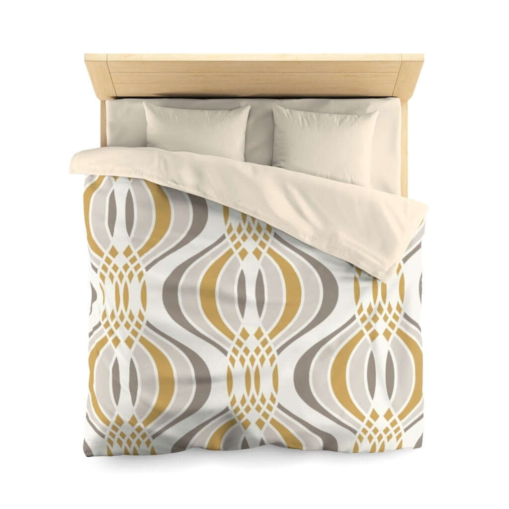 Gold and White Geometric Mid Century Modern Retro MCM Home Decor Microfiber Duvet Cover Queen or Twin