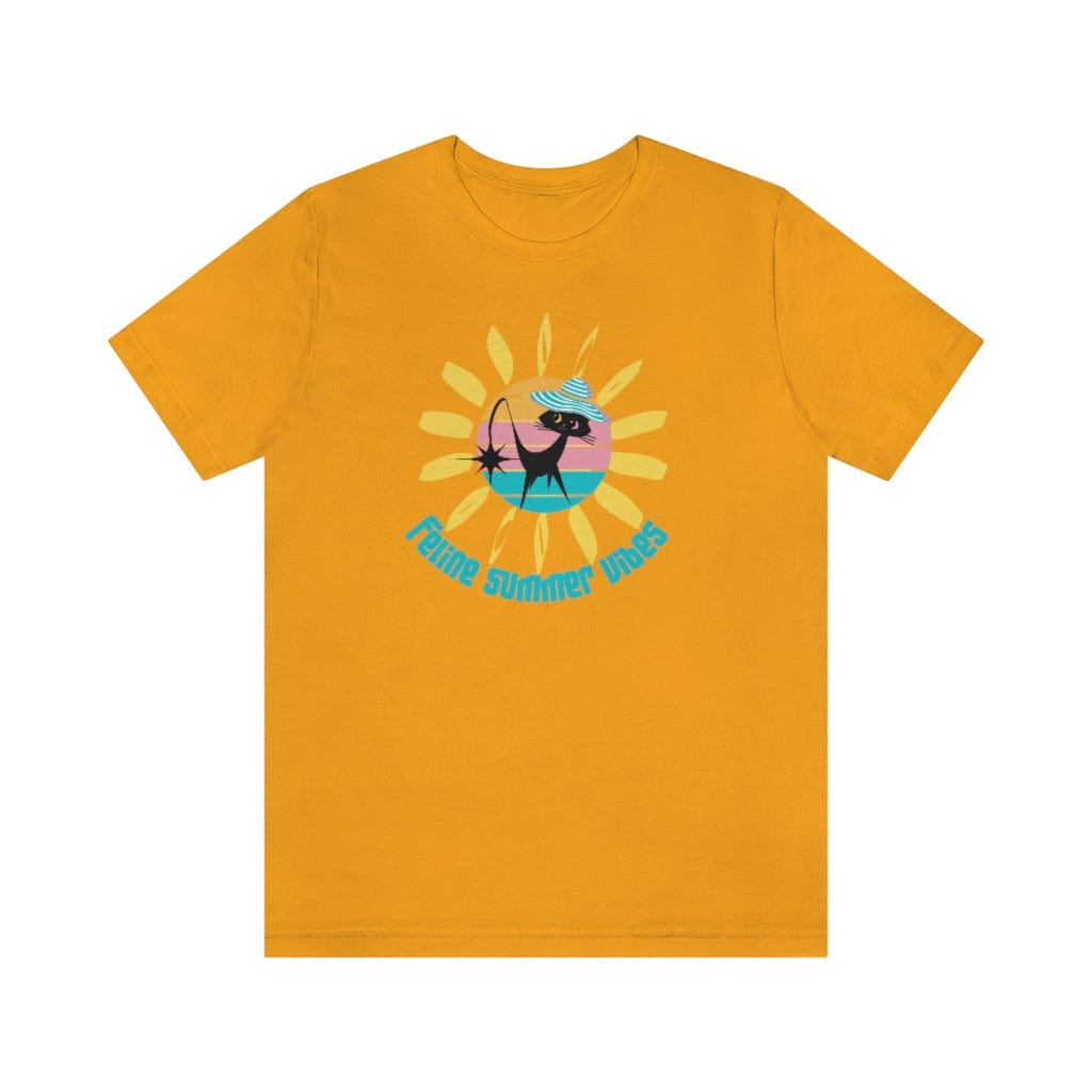 Cat Mod, Atomic Cat, Black Cat Lover, Retro Tee, Feline Summer Vibes, Mid Century Modern Funny T-Shirt Gift For Her T-Shirt Gold / XS