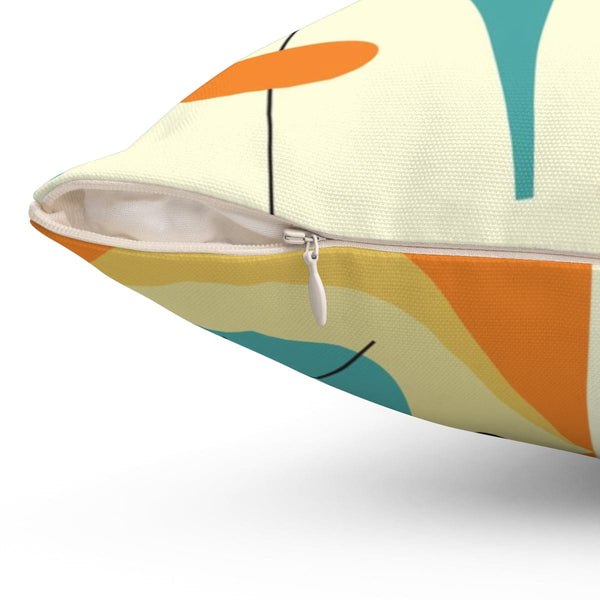 Groovy 60's 70's Mid Century Modern Throw Pillow, Geometric Abstract, Orange, Yellow, Teal Blue, Atomic Age, Couch Cushion