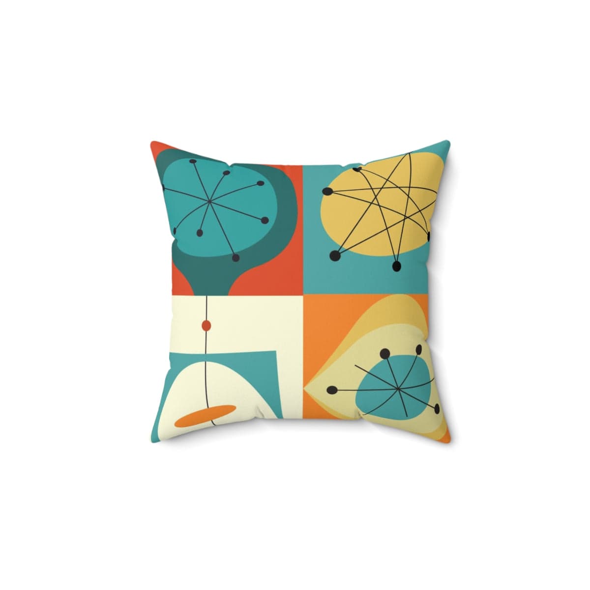 Groovy 60's 70's Mid Century Modern Throw Pillow, Geometric Abstract, Orange, Yellow, Teal Blue, Atomic Age, Couch Cushion Home Decor