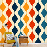 Retro Abstracts, Mid Century Modern Peel And Stick, Mustard Yellow, Red, Blue, Groovy Wall Murals Wallpaper H110 x W120 Mid Century Modern Gal
