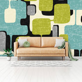 Mid Century Modern Home Décor, Abstract, Gray, Black, Lime Green, Teal Color Block Peel And StickWall Murals Wallpaper H110 x W160 Mid Century Modern Gal