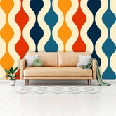 Retro Abstracts, Mid Century Modern Peel And Stick, Mustard Yellow, Red, Blue, Groovy Wall Murals Wallpaper H110 x W160 Mid Century Modern Gal