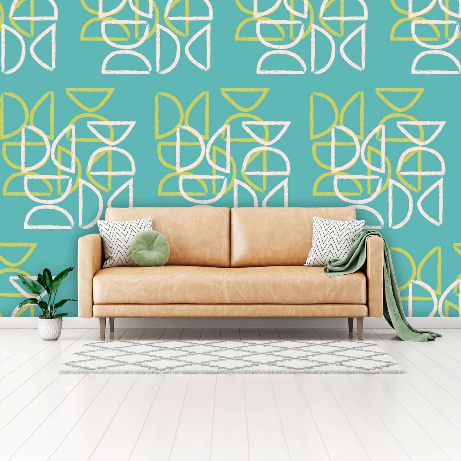 Tiki Wall Mural, Peel And Stick , Teal Blue, Abstract, Mid Century Modern Wall Murals Wall Paper H110 x W160