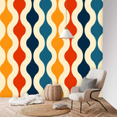 Retro Abstracts, Mid Century Modern Peel And Stick, Mustard Yellow, Red, Blue, Groovy Wall Murals Wallpaper H96 x W100 Mid Century Modern Gal