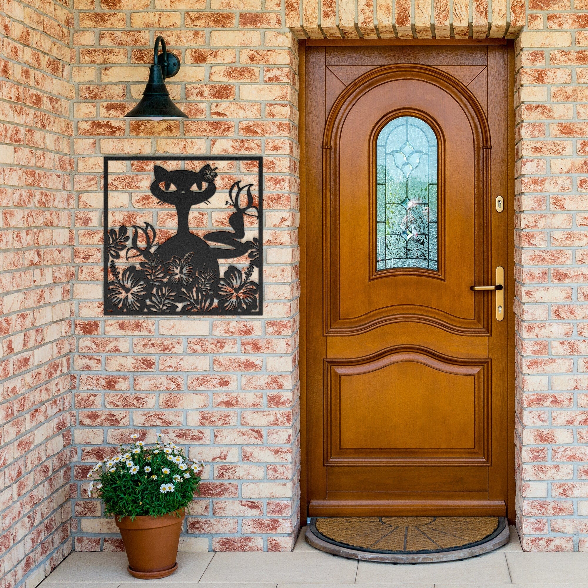 Hawaiian Retro, Mid Mod Cat, Hibiscus Flowers, Tropical Mid Century Modern Wall Art Wall Art