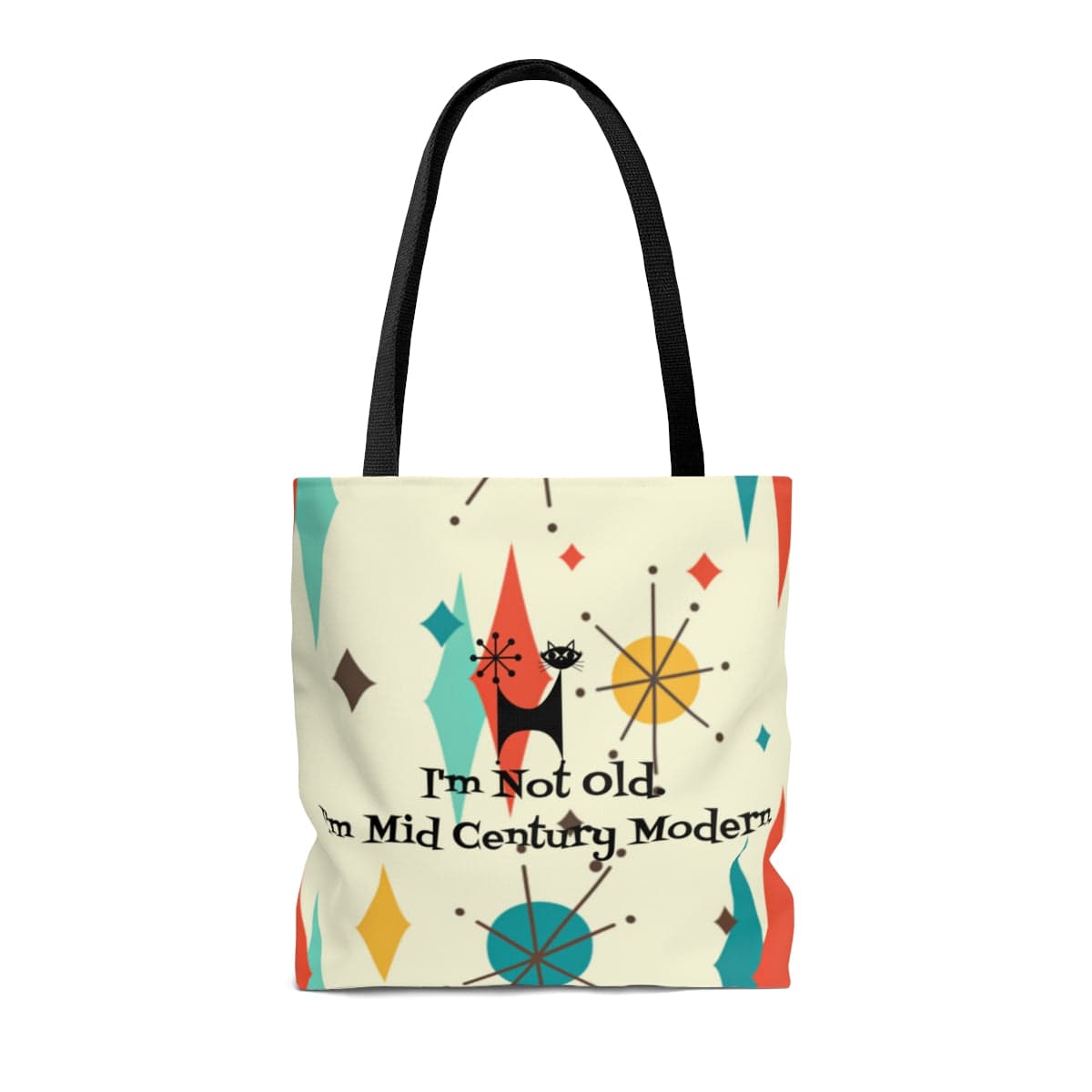 I'm Not Old, I'm Mid Century Modern (™) Atomic Kittie Cat, Starburst Grocery, Travel, Every Day Tote Bag Bags