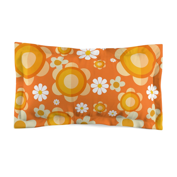 Flower Power Groovy 70's Orange, White Mod Daisy Microfiber Pillow Sham