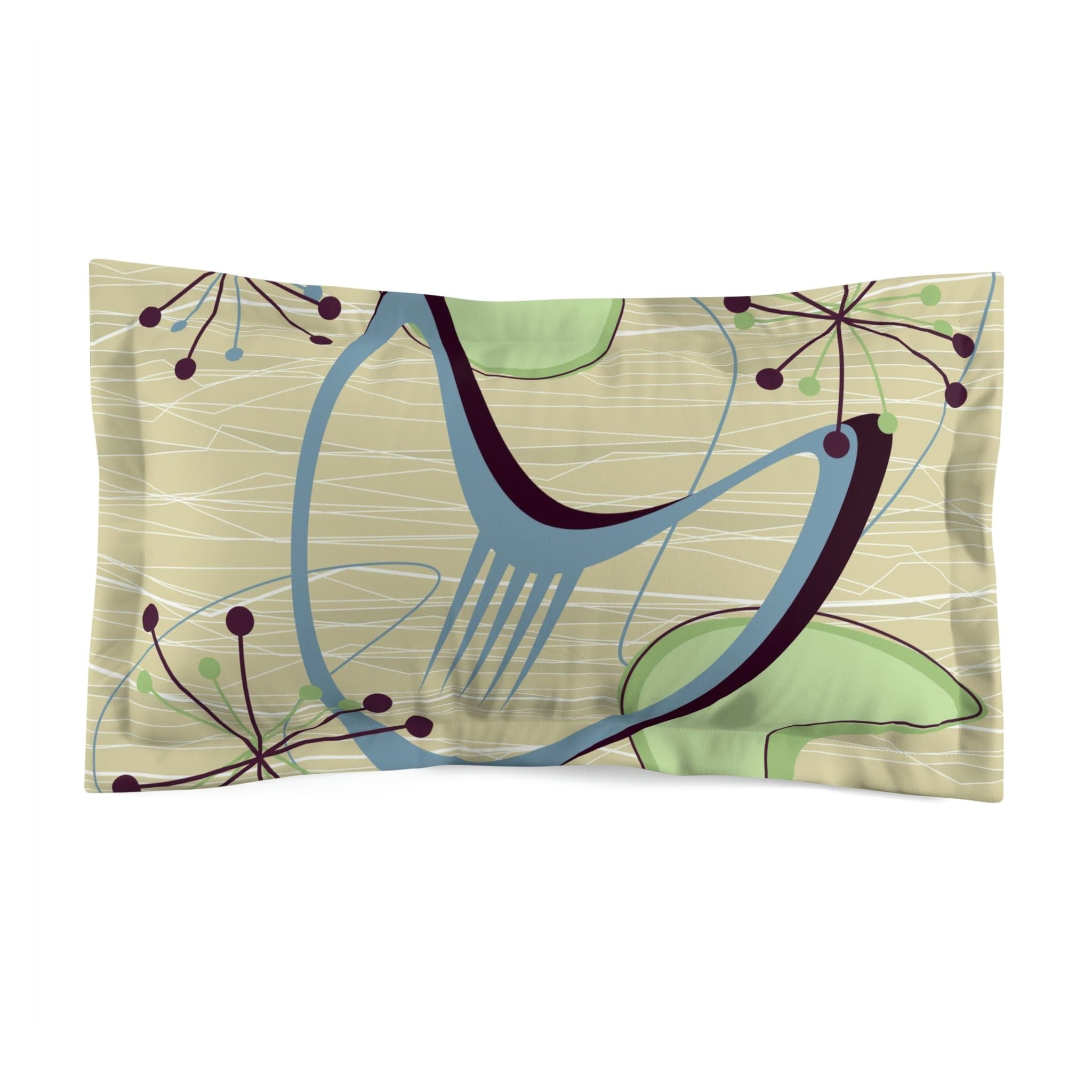 Mid Century Modern, Atomic Boomerang, Beige, Blue, Green, Abstract, Mid Mod Retro Bedding Microfiber Pillow Sham Home Decor King