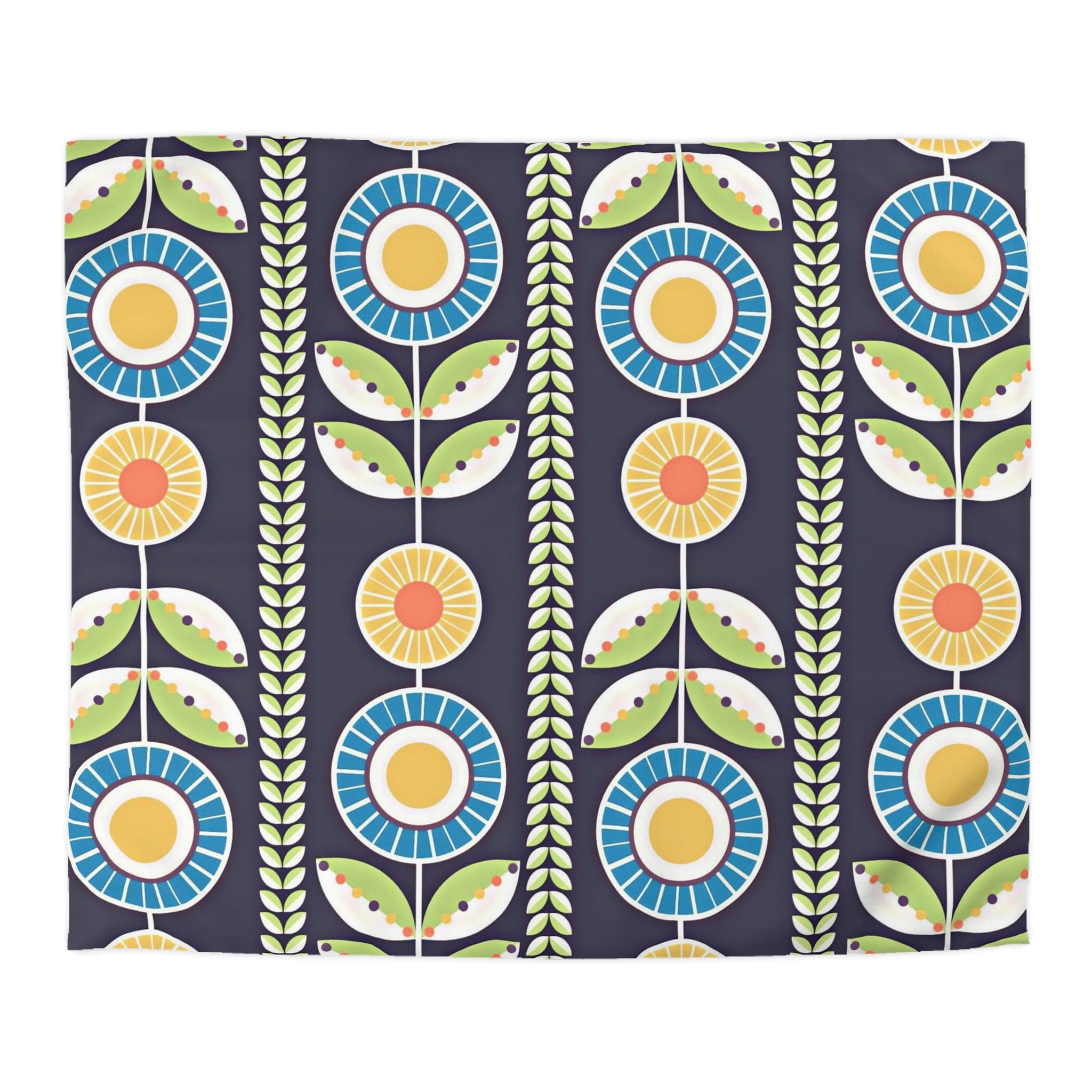 Scandinavian Folk Art Flower Bedding, Norwegian Folk Art Home Decor Swedish Hygge Nordic Blue, Green, Yellow Duvet Covers Home Decor King / White