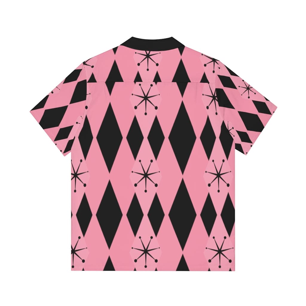 Mid Mod, Atomic Pink 50's Retro Starburst, MCM, Mid Century Modern Men's Hawaiian Shirt All Over Prints L / Black