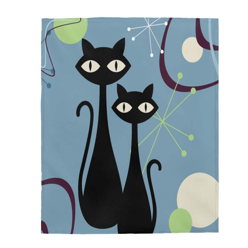 MCM Atomic Cat, Atomic Boomerang, Him and Her Mid Century Modern THIN Velveteen Cozy Warm Blanket Gift All Over Prints
