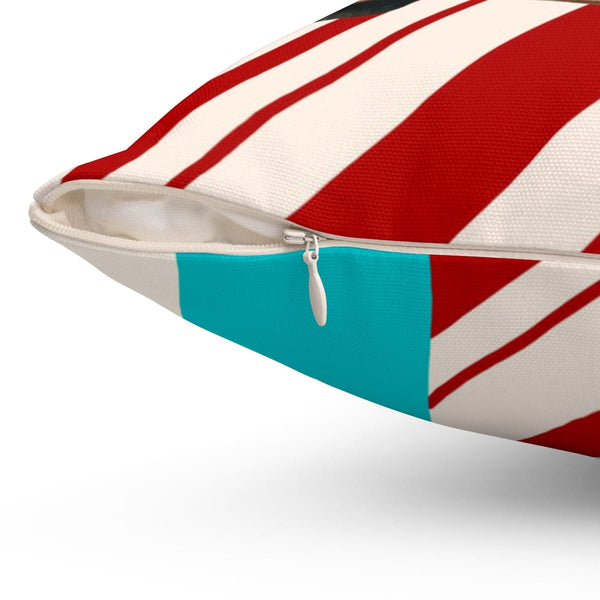 Mid Century Christmas, Old Timey Red Pick Up Truck, Merry Christmas, Candy Cane Stripe, Aqua Blue, Retro Holiday Gift Pillow And Insert