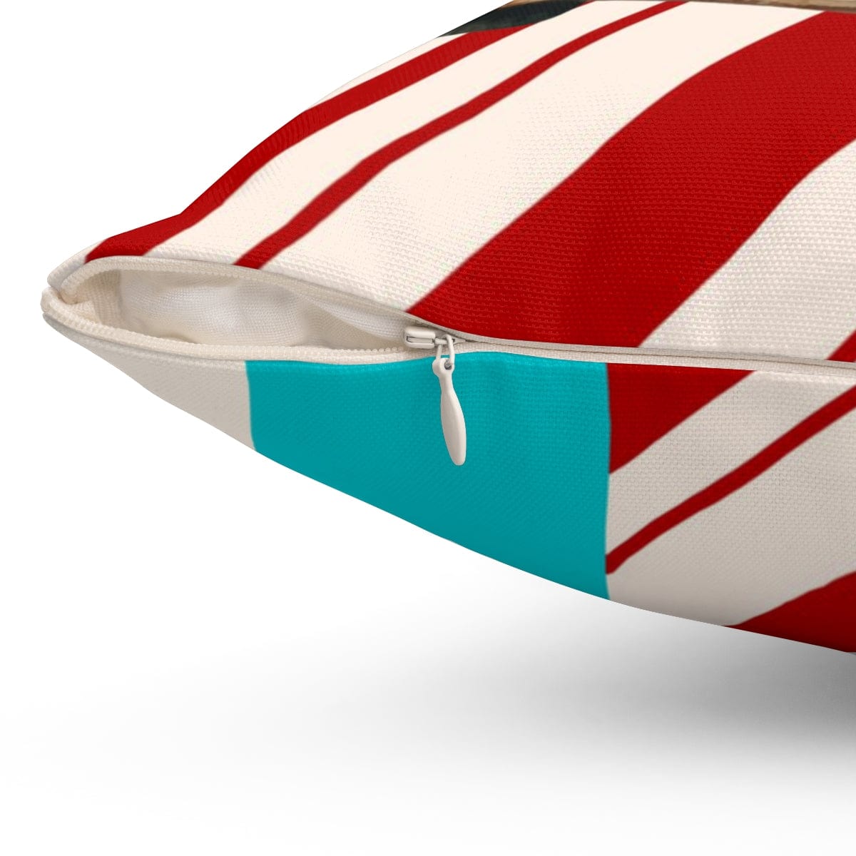 Mid Century Christmas, Old Timey Red Pick Up Truck, Merry Christmas, Candy Cane Stripe, Aqua Blue, Retro Holiday Gift Pillow And Insert Home Decor
