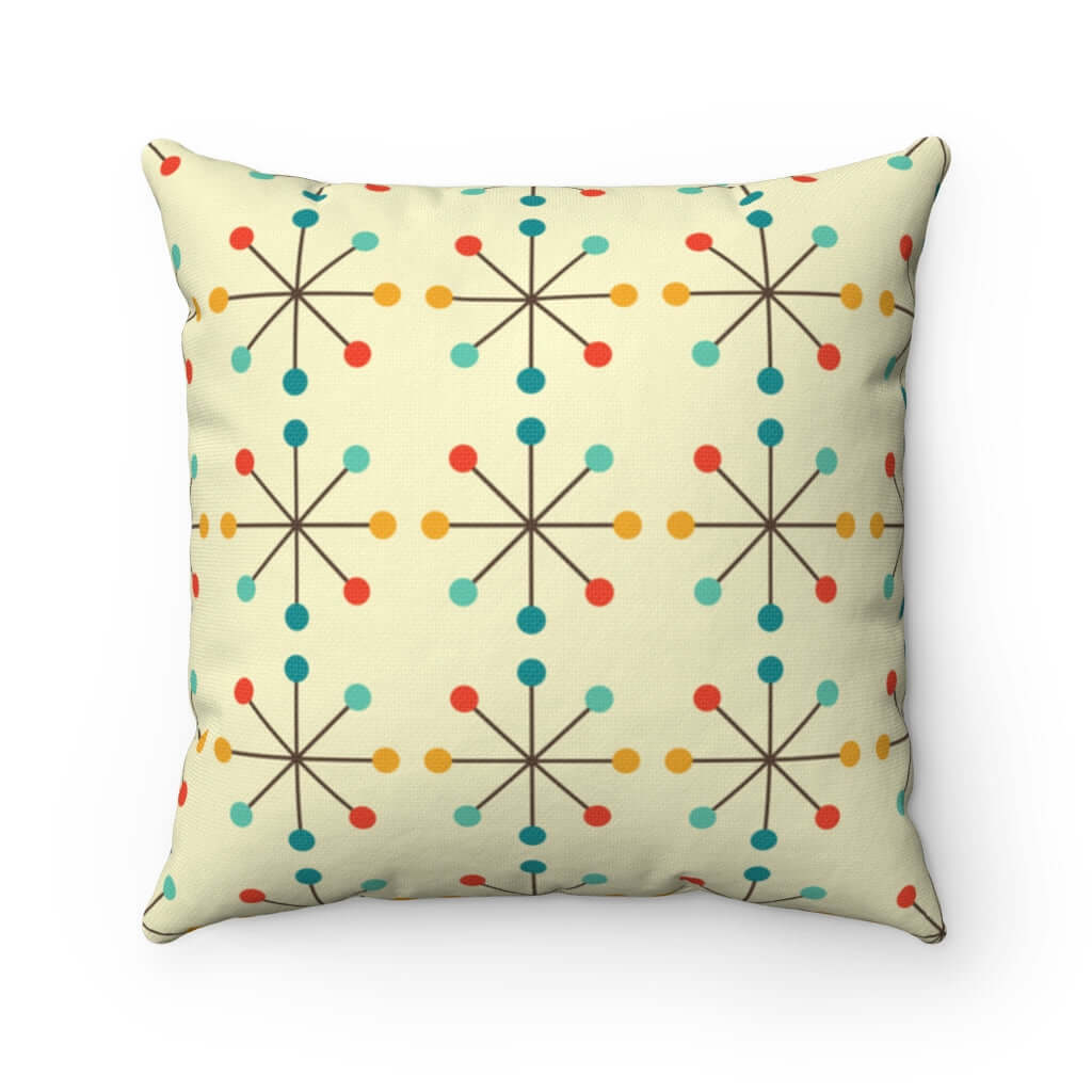 Mid Century Modern 1950's Retro Clock Starburst MCM Mod Spun Polyester Square Pillow Pillows and Covers