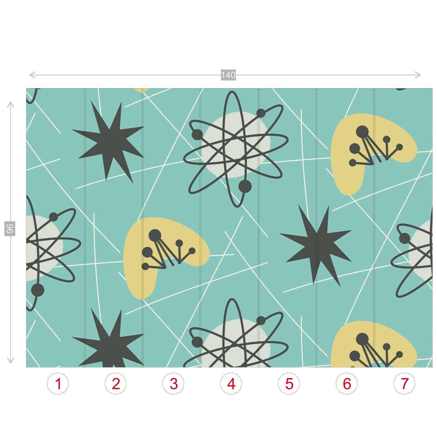 Mid Century Modern, Aqua Blue, Yellow, White, Boomerang, Astro, Peel And Stick Wall Murals Wallpaper