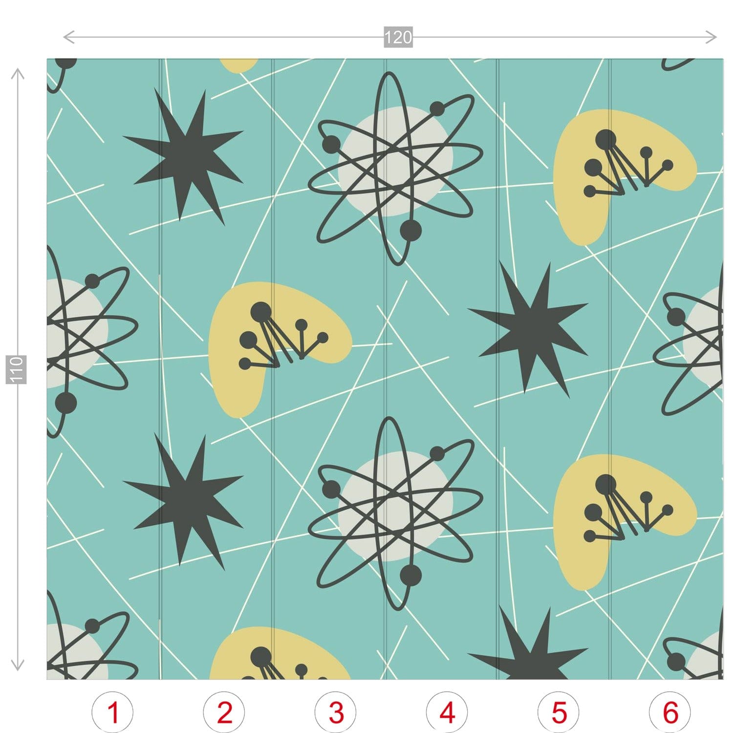 Mid Century Modern, Aqua Blue, Yellow, White, Boomerang, Astro, Peel And Stick Wall Murals Wallpaper