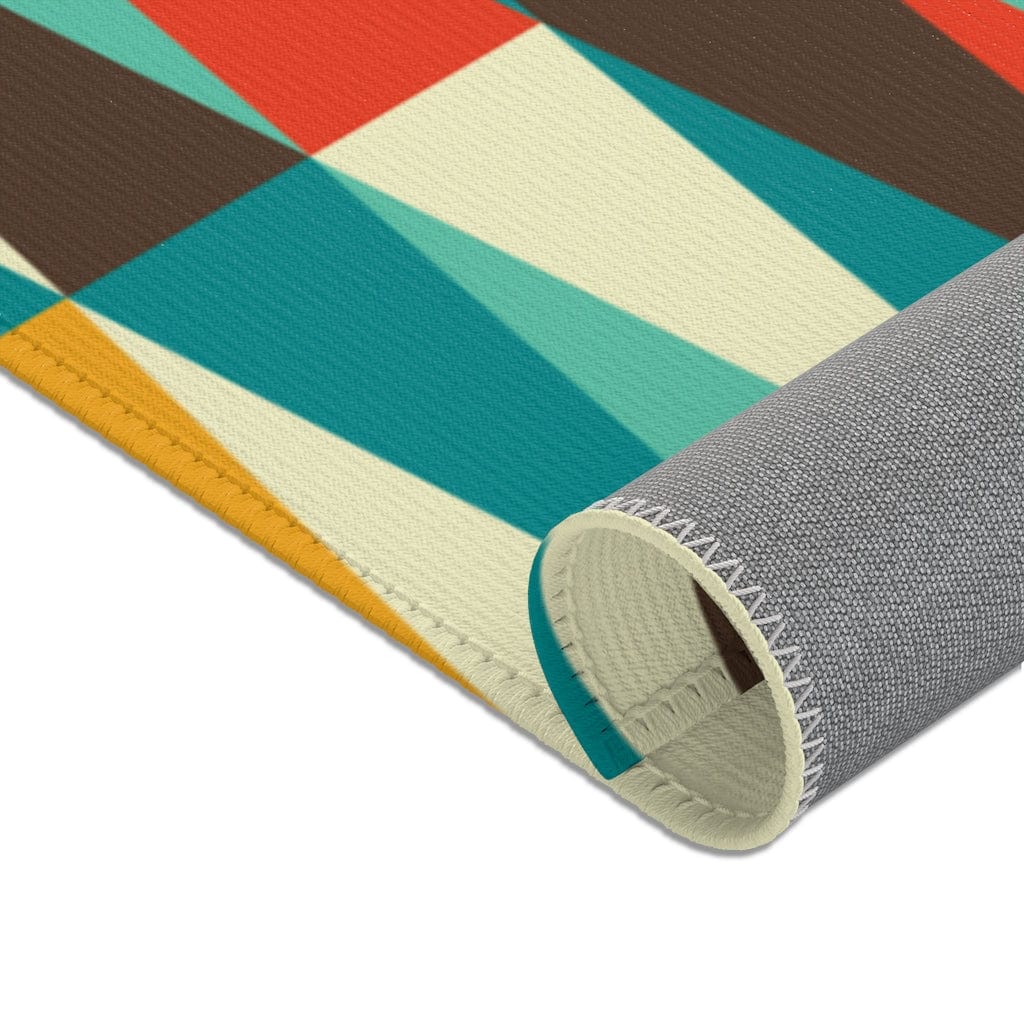 Mid Century Modern Area Rug Abstract Brown, Teal, Burnt Orange, Mustard Yellow Retro MCM Home Decor Home Decor