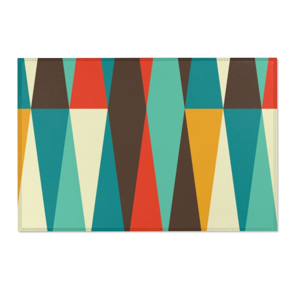 Mid Century Modern Area Rug Abstract Brown, Teal, Burnt Orange, Mustard Yellow Retro MCM Home Decor Home Decor