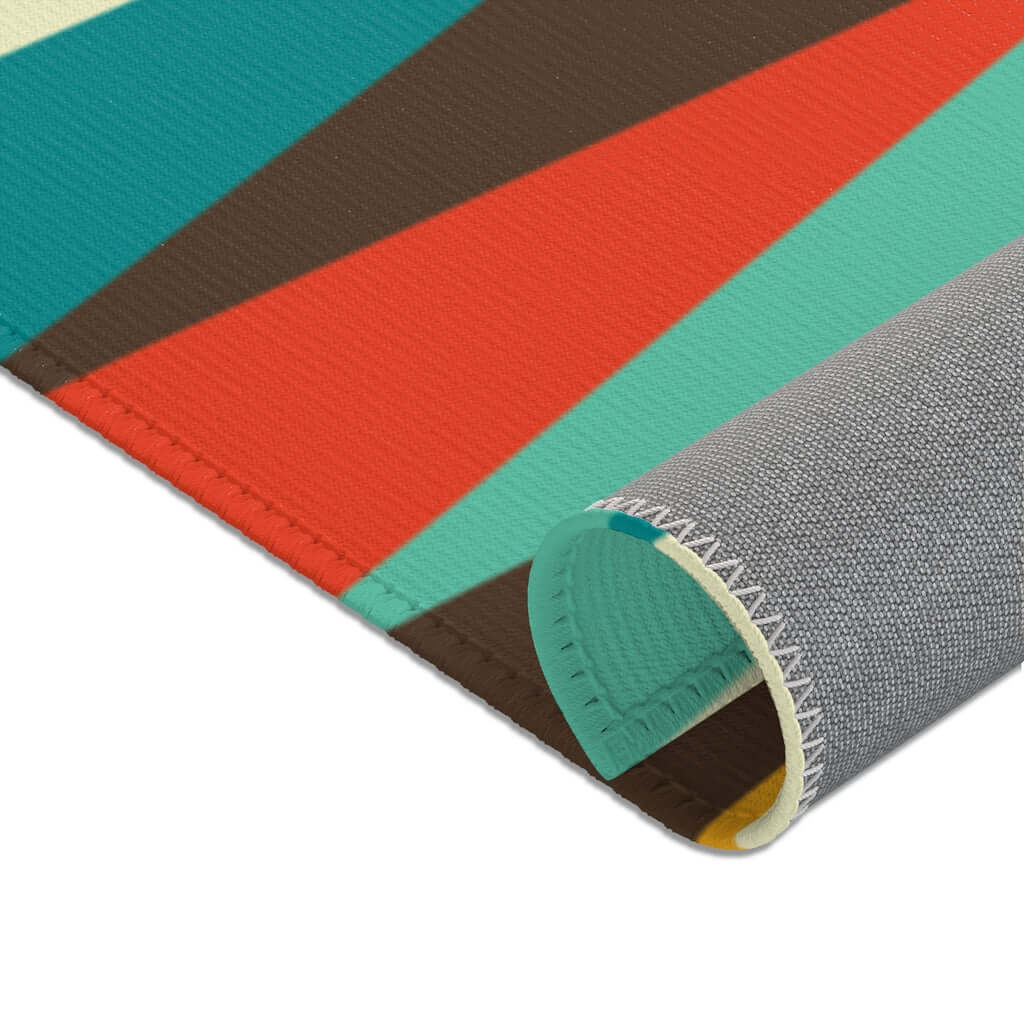 Mid Century Modern Area Rug Abstract Brown, Teal, Burnt Orange, Mustard Yellow Retro MCM Home Decor Home Decor