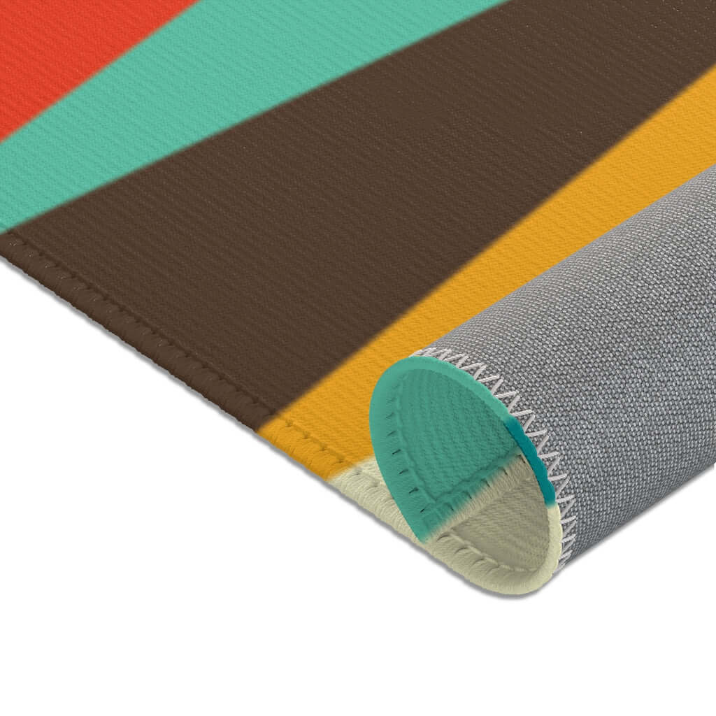 Mid Century Modern Area Rug Abstract Brown, Teal, Burnt Orange, Mustard Yellow Retro MCM Home Decor Home Decor