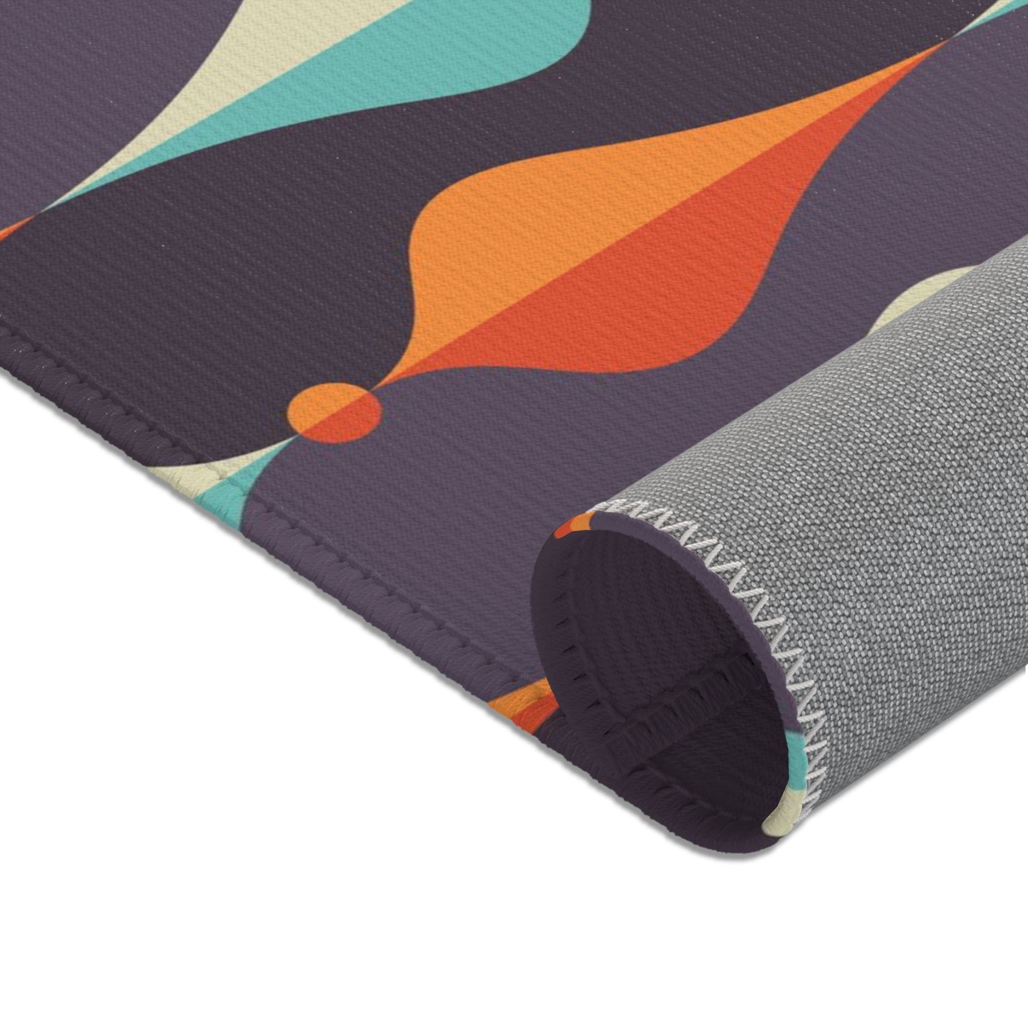 Mid Century Modern Area Rug, Geometric Groovy Wave Lanterns, Eggplant Purple, Orange, Mustard Yellow, Teal, Retro Home Mod Home Decor Home Decor